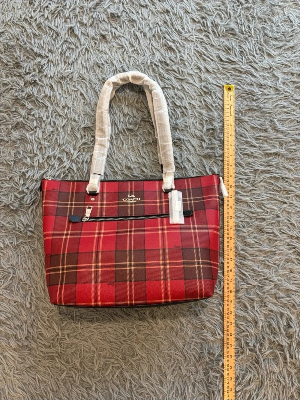 NEW Coach Plaid Gallery Tote Bag Red Tartan Luxury Designer Holiday Christmas